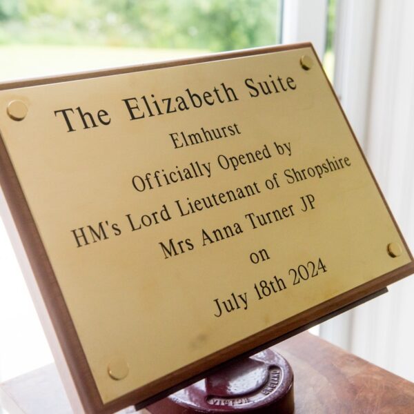 The Elizabeth Suite plaque to show that it was opened by HM Lord Lieutenant of Shropshire on July 18, 2024